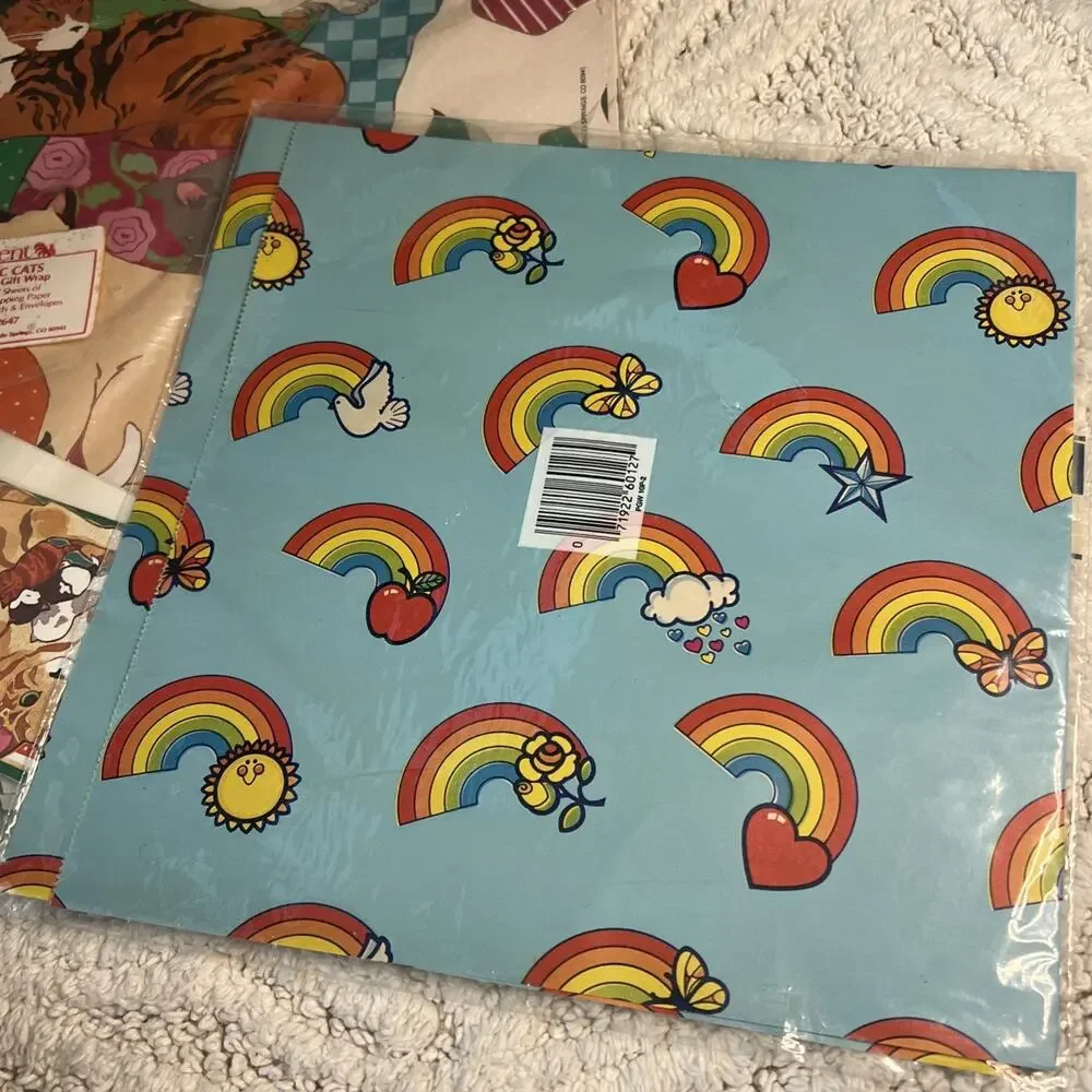 Vintage Classic Cats Current Gift Wrap Cards + Artfaire Rainbow Wrapping Paper